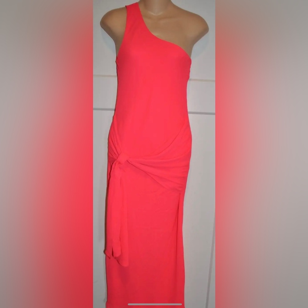 KRISA REVOLVE One Shoulder Bias Midi Sheath Pink Tie Waist Sleeveless XS NWT